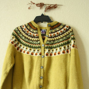 Vintage Fair Isle Yellow Cardigan Wool Sweater